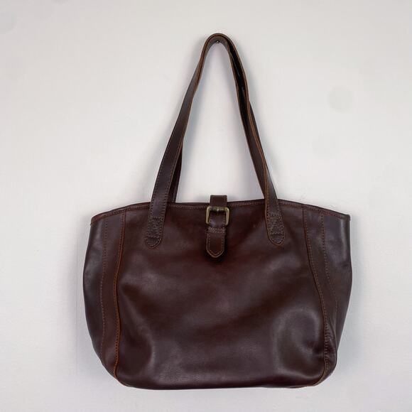 Fat Face Small Buckle Oiled Leather Tote Bag in Chocolate Brown - Picture 1 of 9